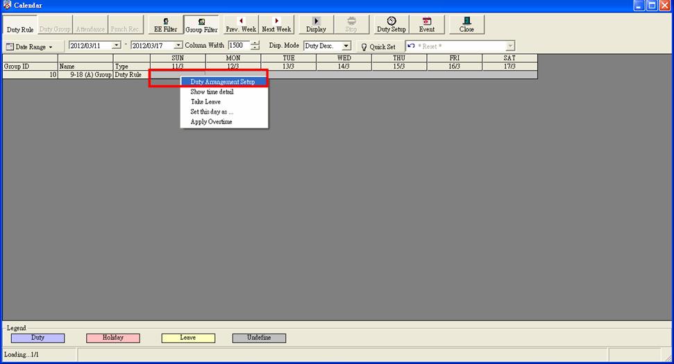 5. Right click duty rule row (Any one displayedcalendar date) and click ...